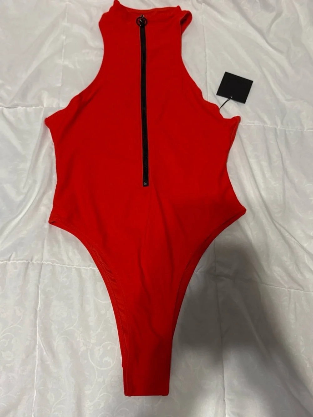 Red Girls' One-Piece Swimsuit with Front Zip